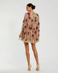Beige Floral Embellished Cape Mini Dress