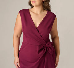 Plus Size Bow Accent Stretch Wrap Dress In Cabernet