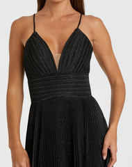 Black Shimmer Pleated V-Neck Gown - FINAL SALE