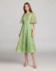 Flutter Sleeve Embroidered Midi Dress