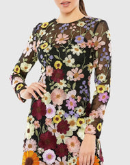 Black Floral Embroidered Long Sleeve Mini Dress - FINAL SALE