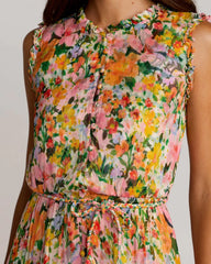 Multicolor Floral Tiered Ruffle Midi Dress