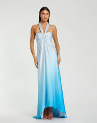 Charmeuse Tie Halter Neck Ombre Gown