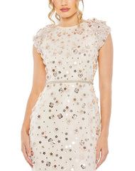 Light Pink Floral Applique Cap Sleeve Sheath Dress - FINAL SALE