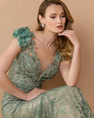 Embroidered Illusion Appliqued Bodice Trumpet Gown