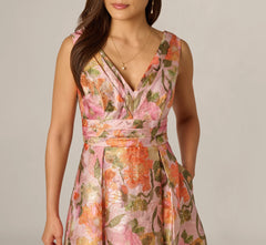 Metallic Floral Jacquard High Low Gown In Yellow Orange Multi