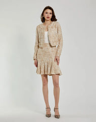 Beige Long Sleeve Cropped Boucle Jacket