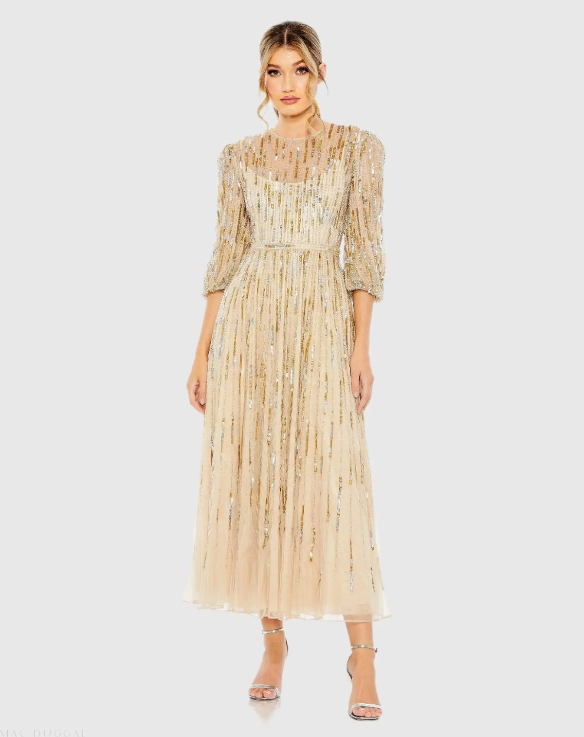 Beaded High Neck Midi Dress