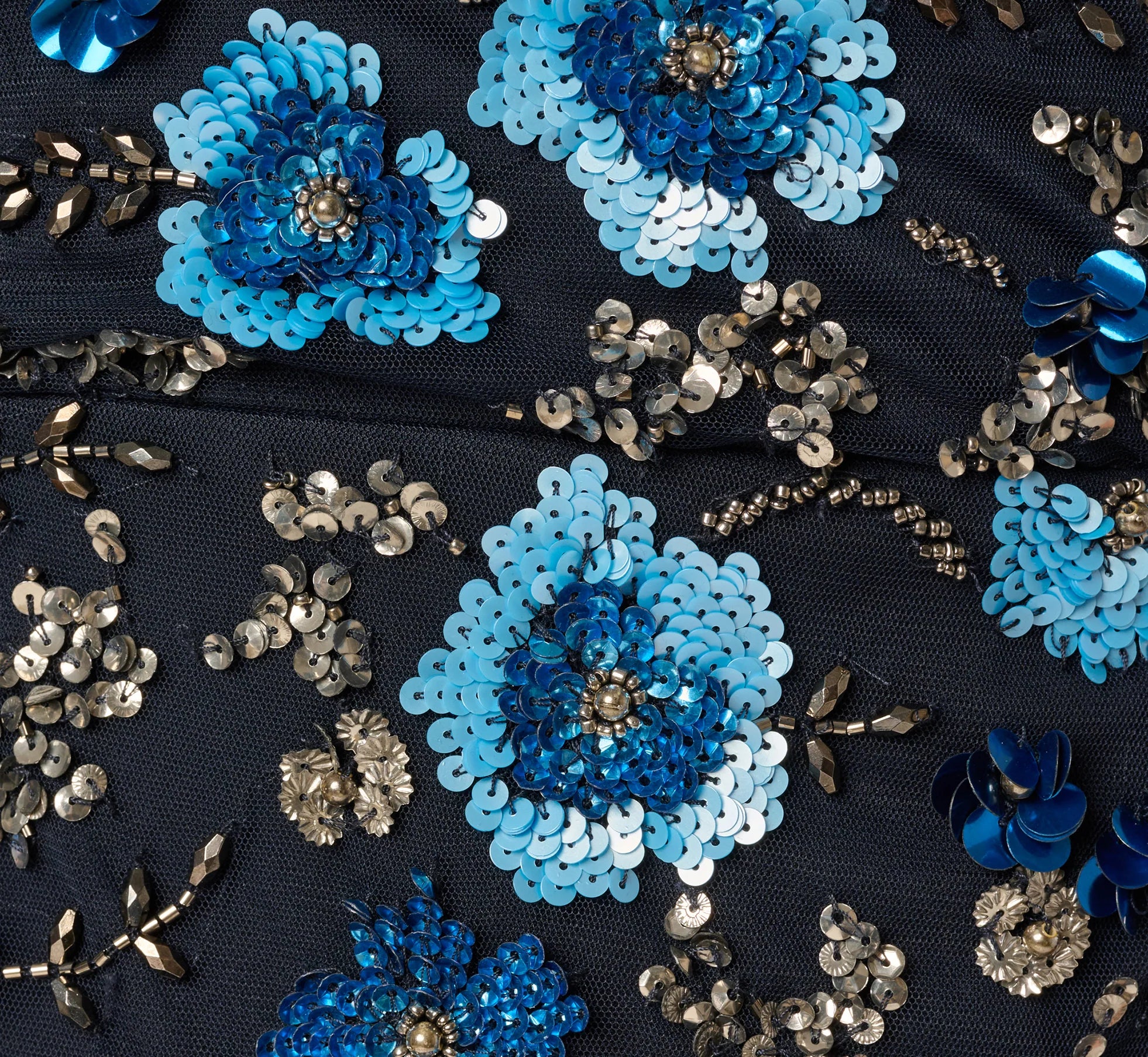 Flutter Sleeve Floral Beaded Column Gown In Midnight Multi