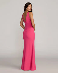 Pink Crepe V-Neck Mermaid Gown with Bow
