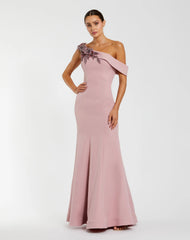 Pink One Shoulder Sleeveless Beaded Mermaid Gown