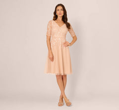 Short Sleeve Sequin Bead Midi Dress In Blush