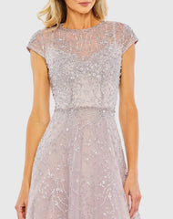 Embellished High Neck Cap Sleeve A Line Dress
