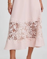 Pink Crepe Boat Neck Midi Dress With Applique Cut Out