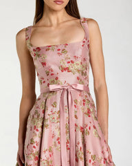 Petite Pink Sleeveless Brocade A Line Midi Dress