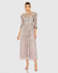 Beaded High Neck Midi Dress