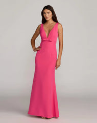 Sleeveless V Neck Mermaid Gown With Bow