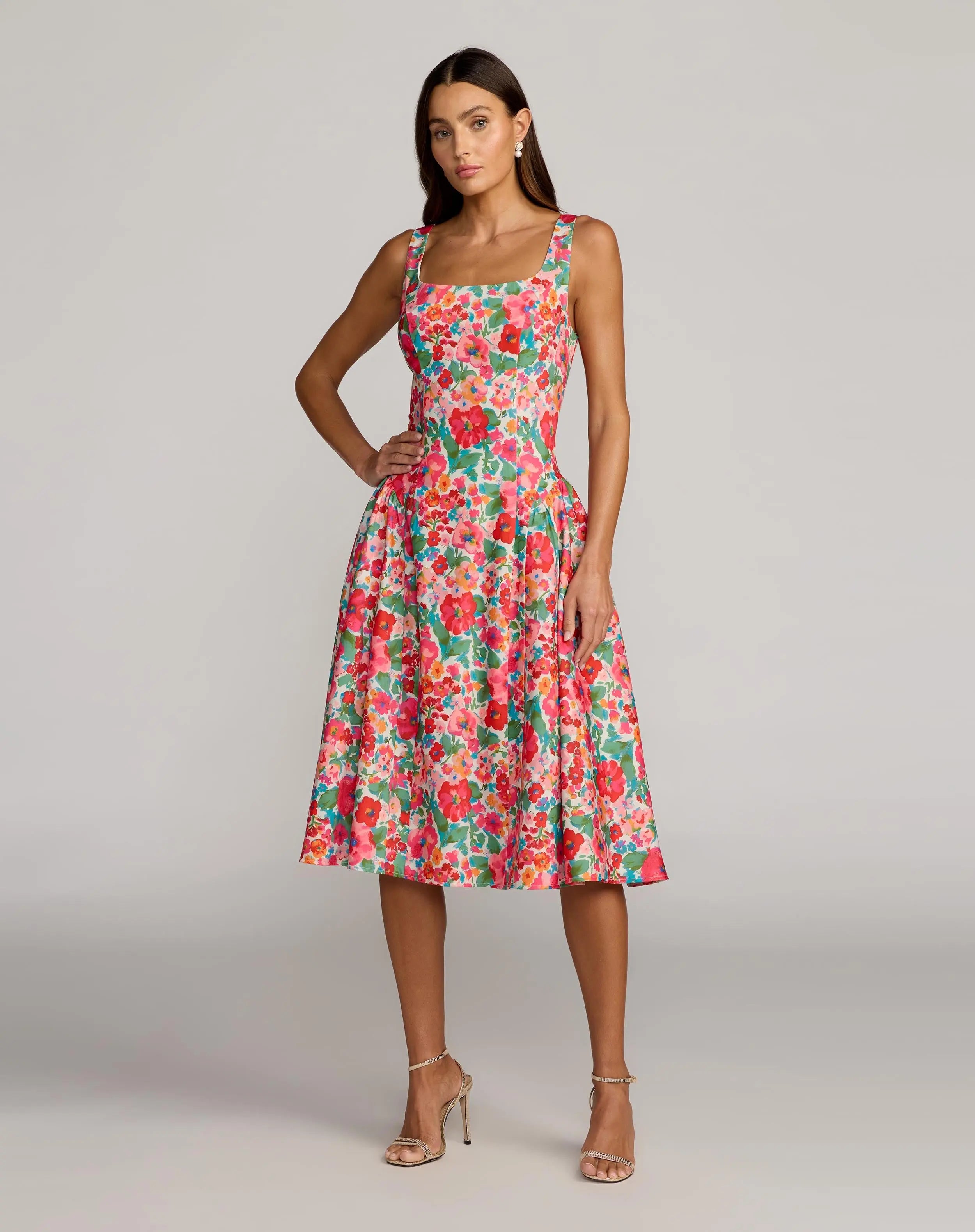 Sleeveless Floral A-Line Midi Dress