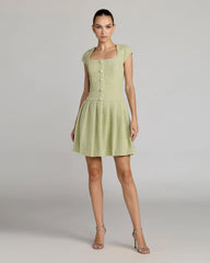 Green Tweed Cap Sleeve Pleated Mini Dress