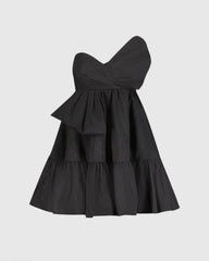 Black Faille Strapless Twist Bow Mini Dress - FINAL SALE