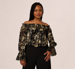 Plus Size Lace And Crepe Jumpsuit In Black Gold