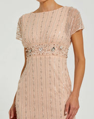 Light Pink Beaded Blouson Column Gown