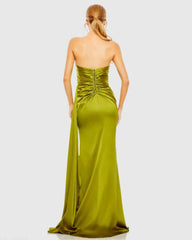 Green Strapless Embellished Sweetheart Neckline Satin Gown