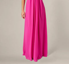 Strapless Chiffon Trapeze Gown In Pink Flame
