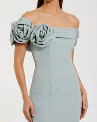Blue Off The Shoulder Crepe Mermaid Gown