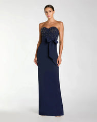 Strapless Embellished Bustier Gown with Bow