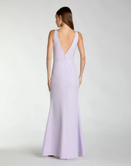 Purple Sleeveless V Neck Mermaid Gown With Bow