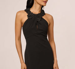Floral Embellished Crossover Halter Gown In Black