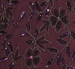 Plus Size Hand Beaded Short Sleeve Floral Godet Gown In Night Plum