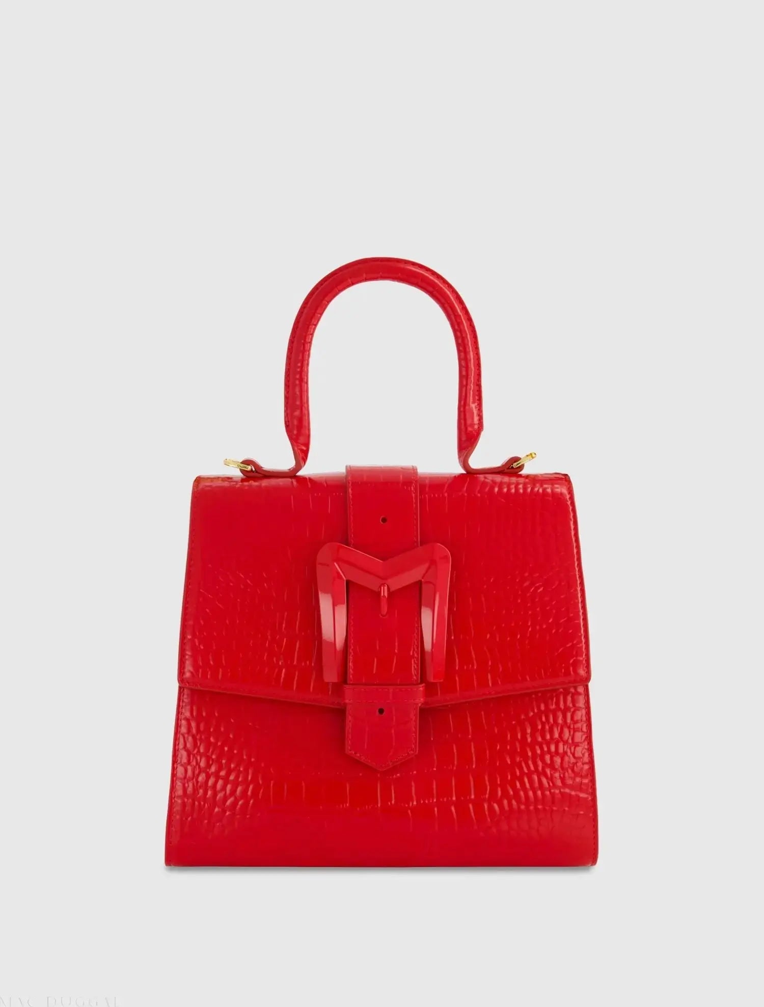Buckled Medium Croco Leather Handbag with Detachable Strap