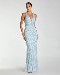 Sequined Plunge Neck Sleeveless Column Gown