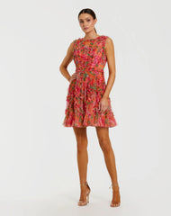 Micro Ruffle Floral A-Line Mini Dress