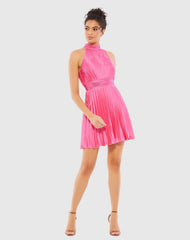 Pleated Halter Neck Mini Dress