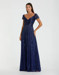 Sequined Evening Gown With Embellished Shoulders
