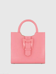 Buckled Medium Croco Leather Tote Bag with Detachable Strap
