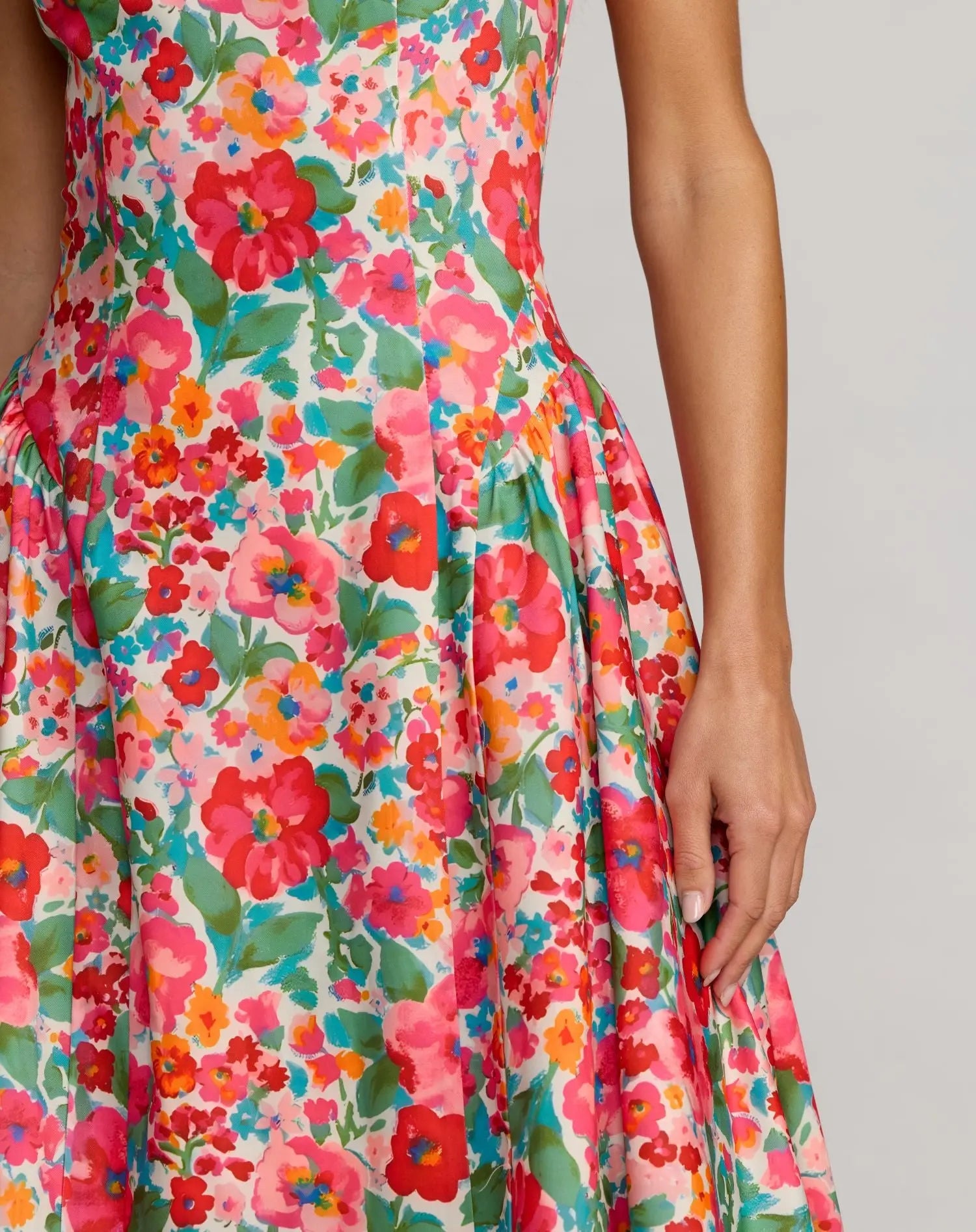 Multicolor Sleeveless Floral A-Line Midi Dress