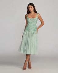 Green Beaded Sleeveless Scoop Neck Midi Dress