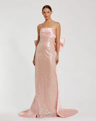 Strapless Embellished Gown With Back Bow Detail