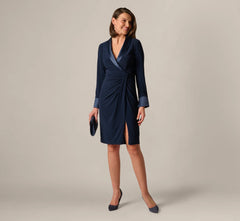 Long Sleeve Tuxedo Stretch Midi Dress In Midnight