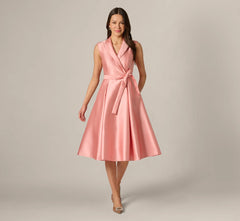 Mikado Lapel Belted Midi Dress In Apricot Ice