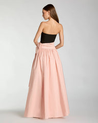 Black Pink Strapless Gown With Oversized Bow