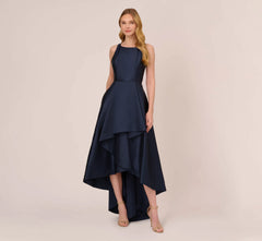 High Low Mikado Gown With Asymmetrical Detail In Midnight