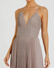 Pink Shimmer Pleated V-Neck Gown - FINAL SALE