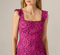 Floral Geometric Lace Midi Dress In Berry Multi