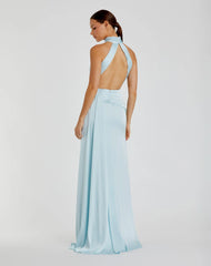 Light Blue Sleeveless Open Back Satin Gown