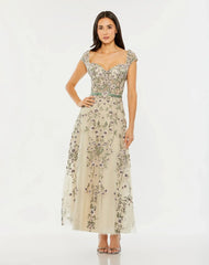 Floral Embroidered Sweetheart Neckline Midi Dress